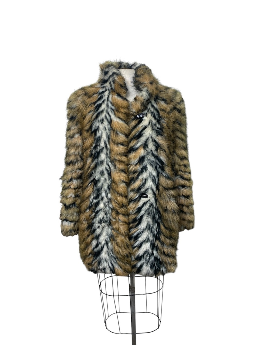 Vintage Faux Fur Coat Jacques Saint Laurent Tiger Brown Black White USA